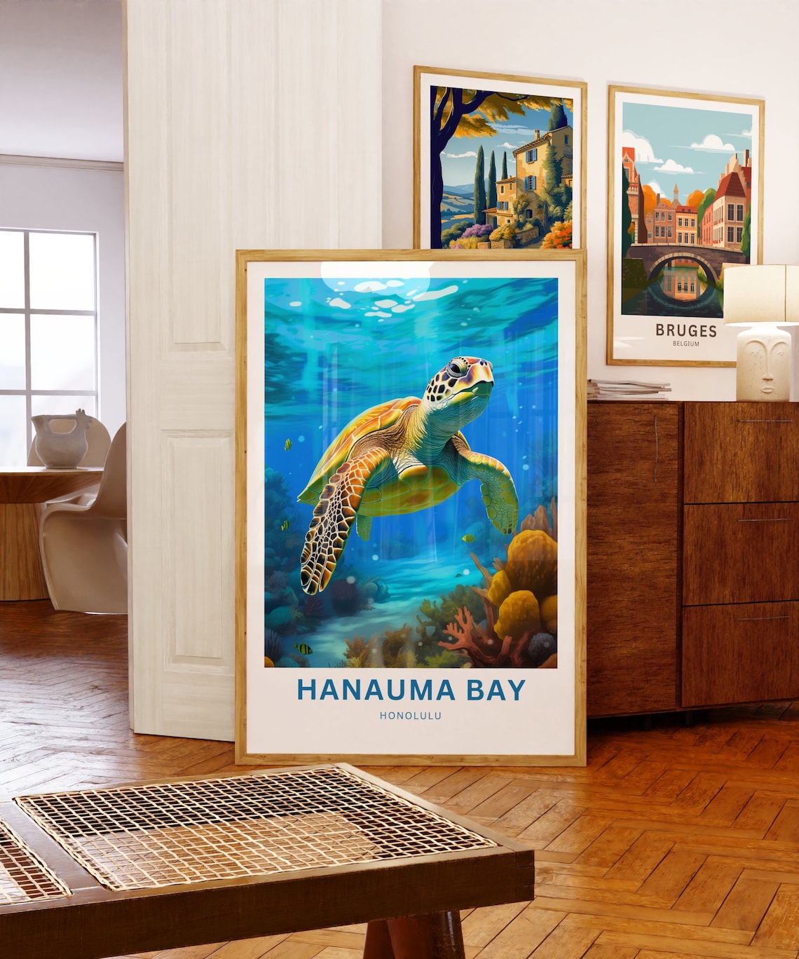 Hanauma Bay Honolulu Green Sea Turtle Ocean Wildlife Poster Art - Image 5