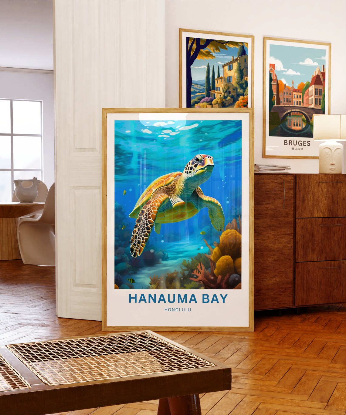 Hanauma Bay Honolulu Sea Turtle Coral Reef Underwater Art Poster - Image 5