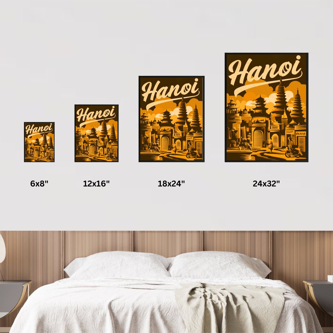 Hanoi Vietnam Vintage Old Pagoda Streets Sepia Travel Poster - Image 3