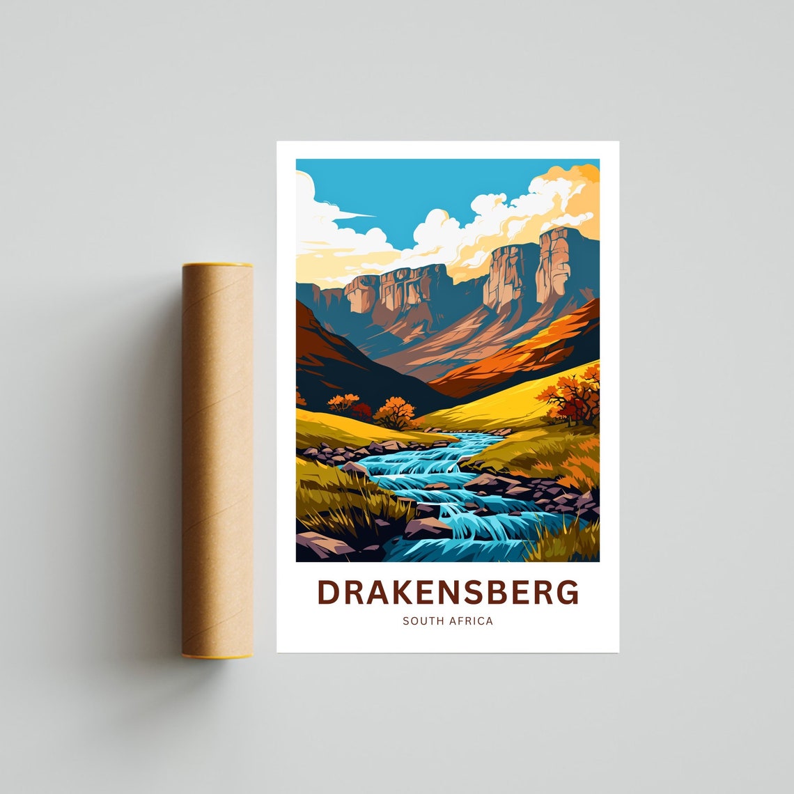 Drakensberg South Africa River Canyon Cliffs Travel Art Poster - Image 4