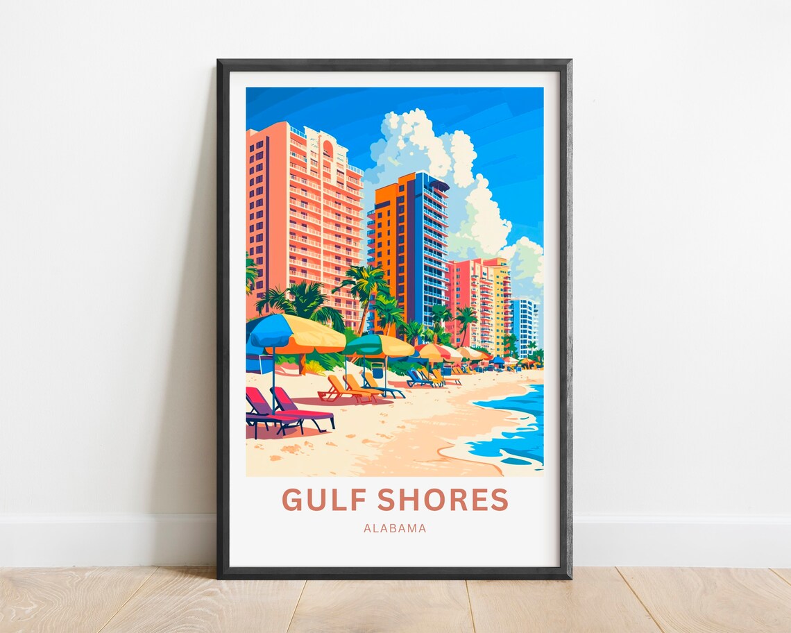 Gulf Shores Alabama Beachfront Condos Umbrellas Travel Poster