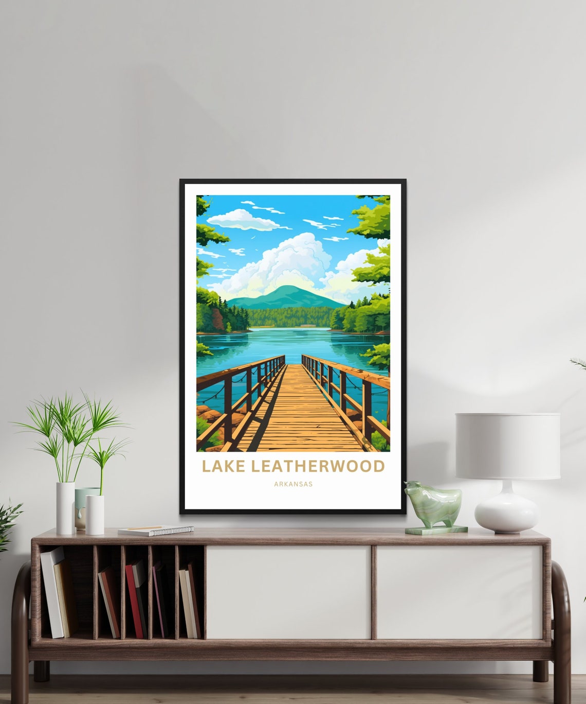 Lake Leatherwood Arkansas Wooden Pier Custom Text Personalized Poster - Image 2