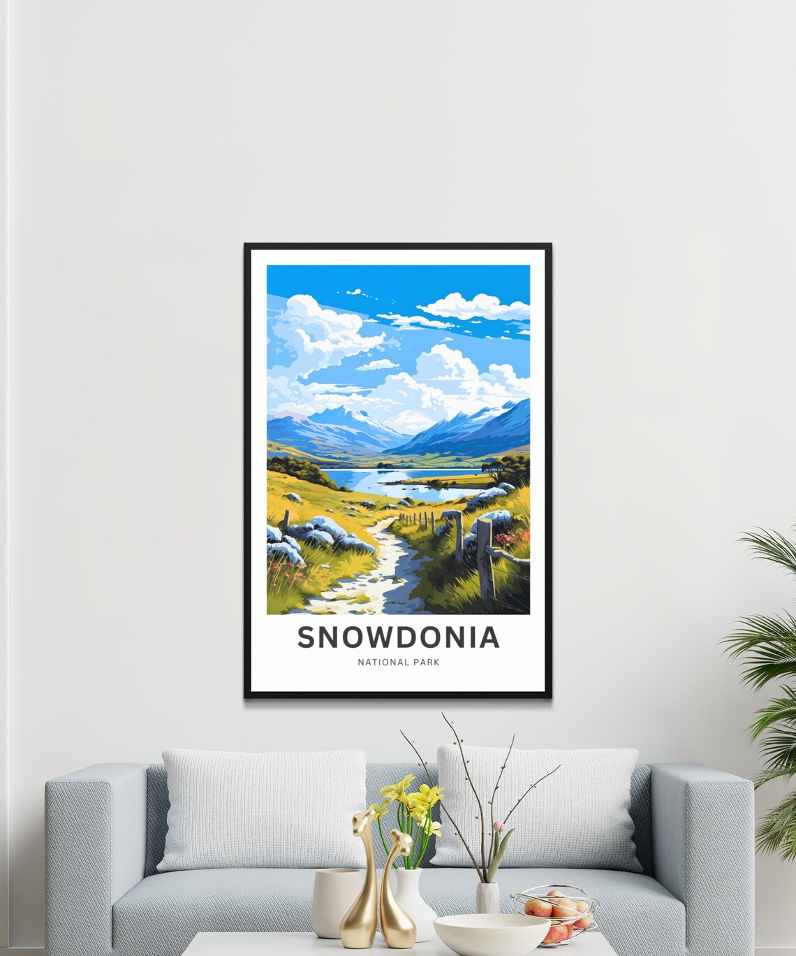 Snowdonia National Park Fenced Mountain Trail Lakeside View Travel Poster - Image 2