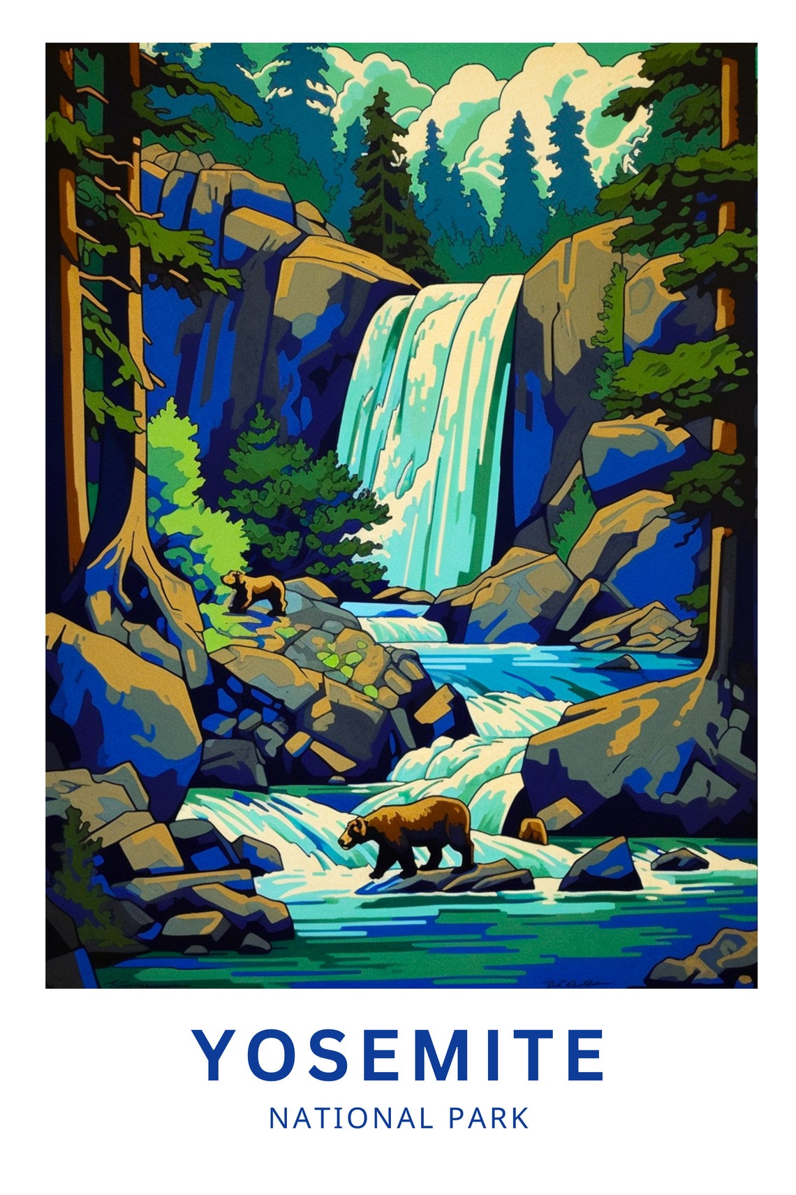 Yosemite National Park Bear Rapids Blue Waterfall Travel Poster - Image 3