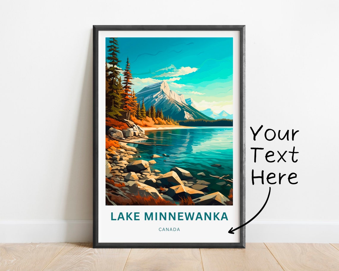 Lake Minnewanka Canada Turquoise Lake Red Canoe Custom Poster