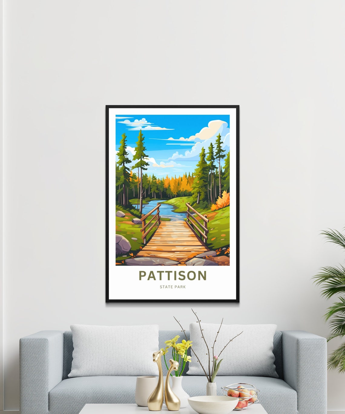 Personalized Pattison State Park Autumn Bridge Travel Poster - Image 3