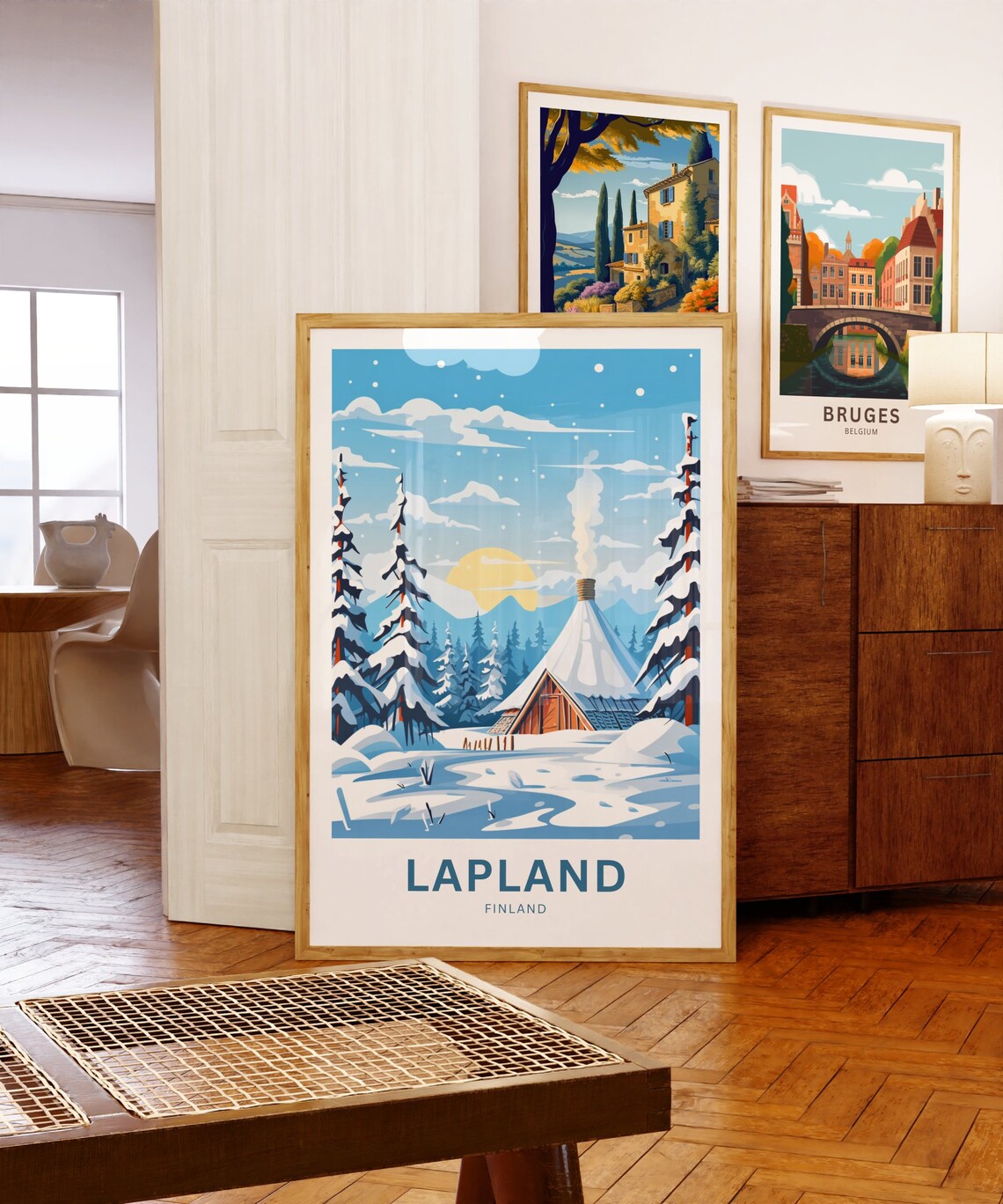 Lapland Finland Snowy Cabin Chimney Smoke Winter Travel Poster - Image 5