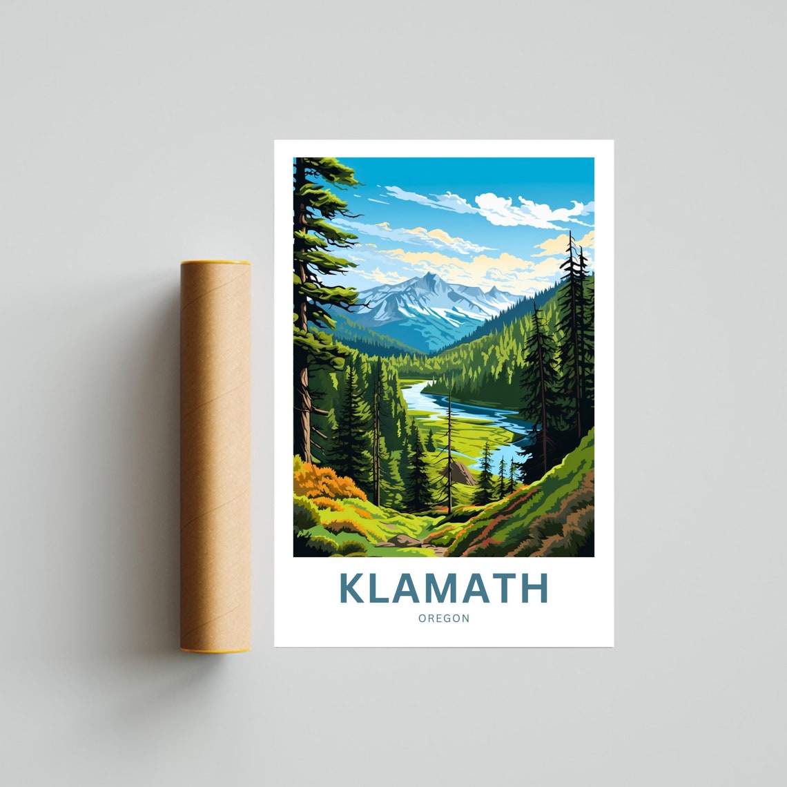 Klamath Oregon Forest River Valley Mountain Vintage Travel Poster - Image 4