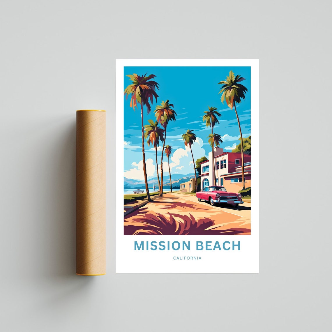 Personalized Mission Beach California Custom Text Palm Travel Poster - Image 2