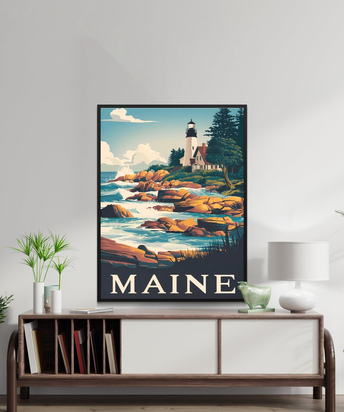 Maine Lighthouse Rocky Coast Vintage Travel Poster New England Decor - Image 2