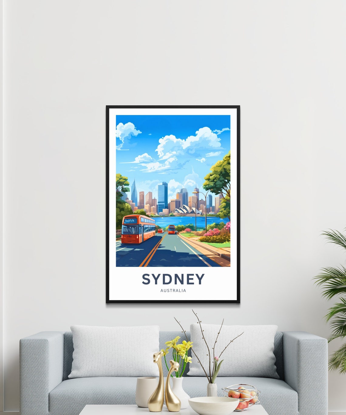 Personalized Sydney Red Bus City Skyline Custom Travel Poster - Image 3