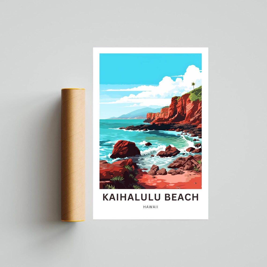 Kaihalulu Beach Hawaii Red Sand Cove Turquoise Waves Travel Poster - Image 4