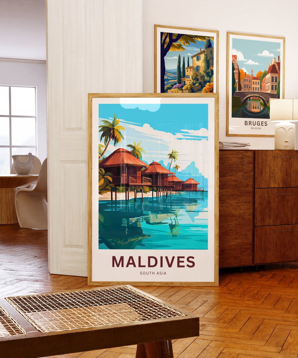 Maldives Beachfront Bungalows Palm Trees Personalized Travel Poster - Image 5