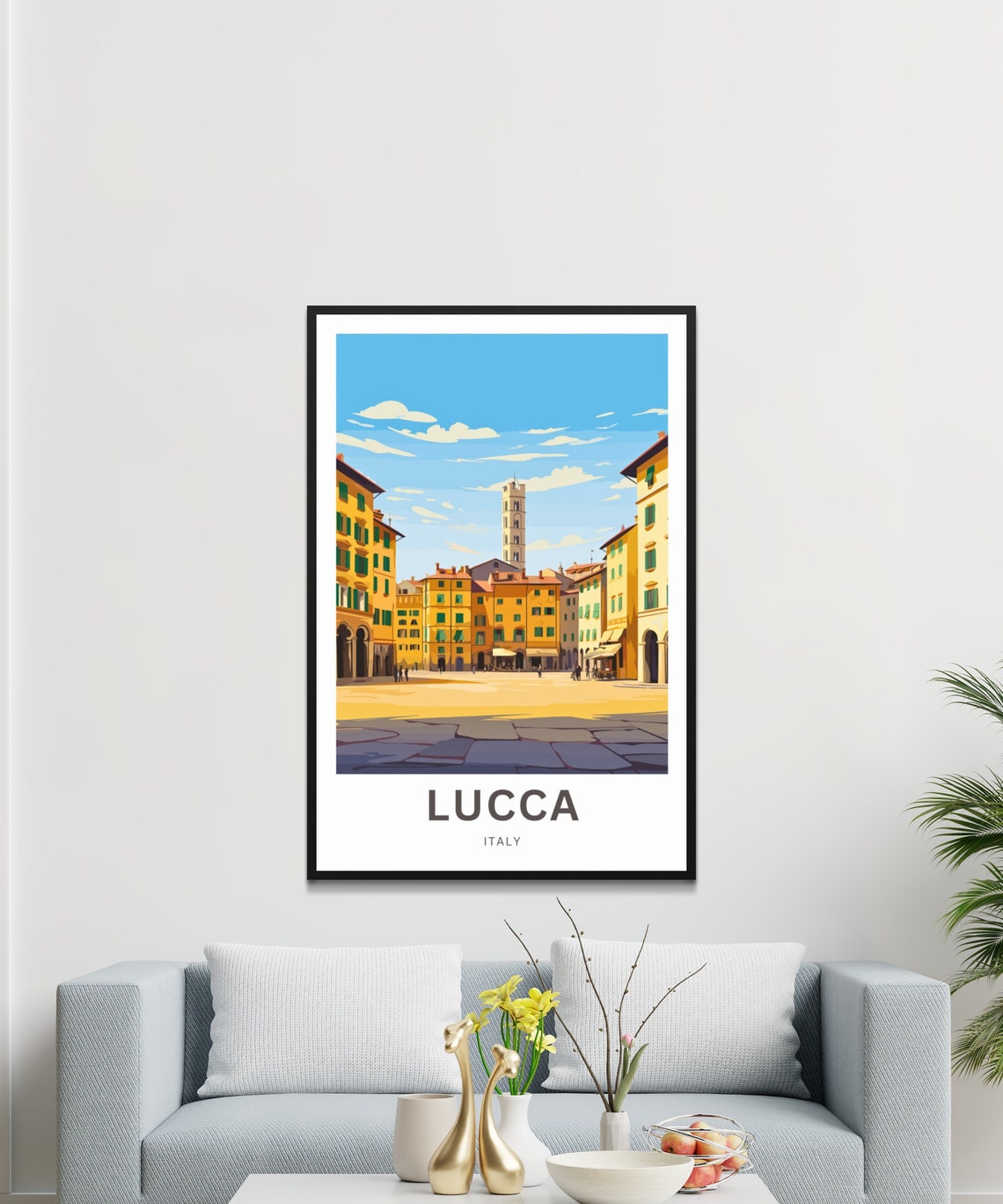 Lucca Italy Historic Piazza Bell Tower Green Shutters Poster - Image 3