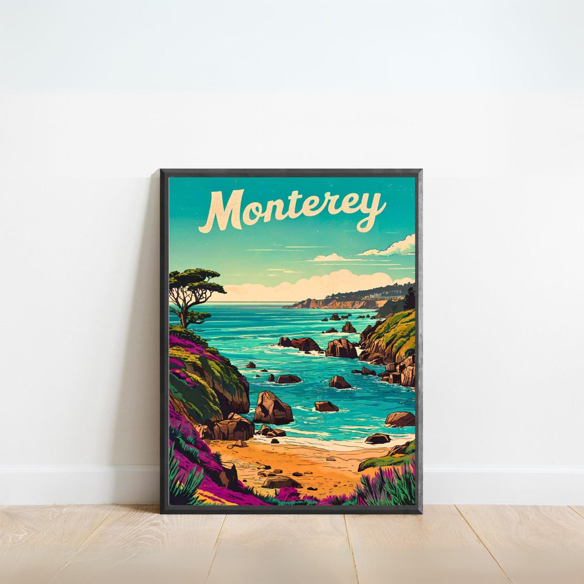 Monterey Retro Coastal Cliffs Rocky Shore Vintage Travel Poster