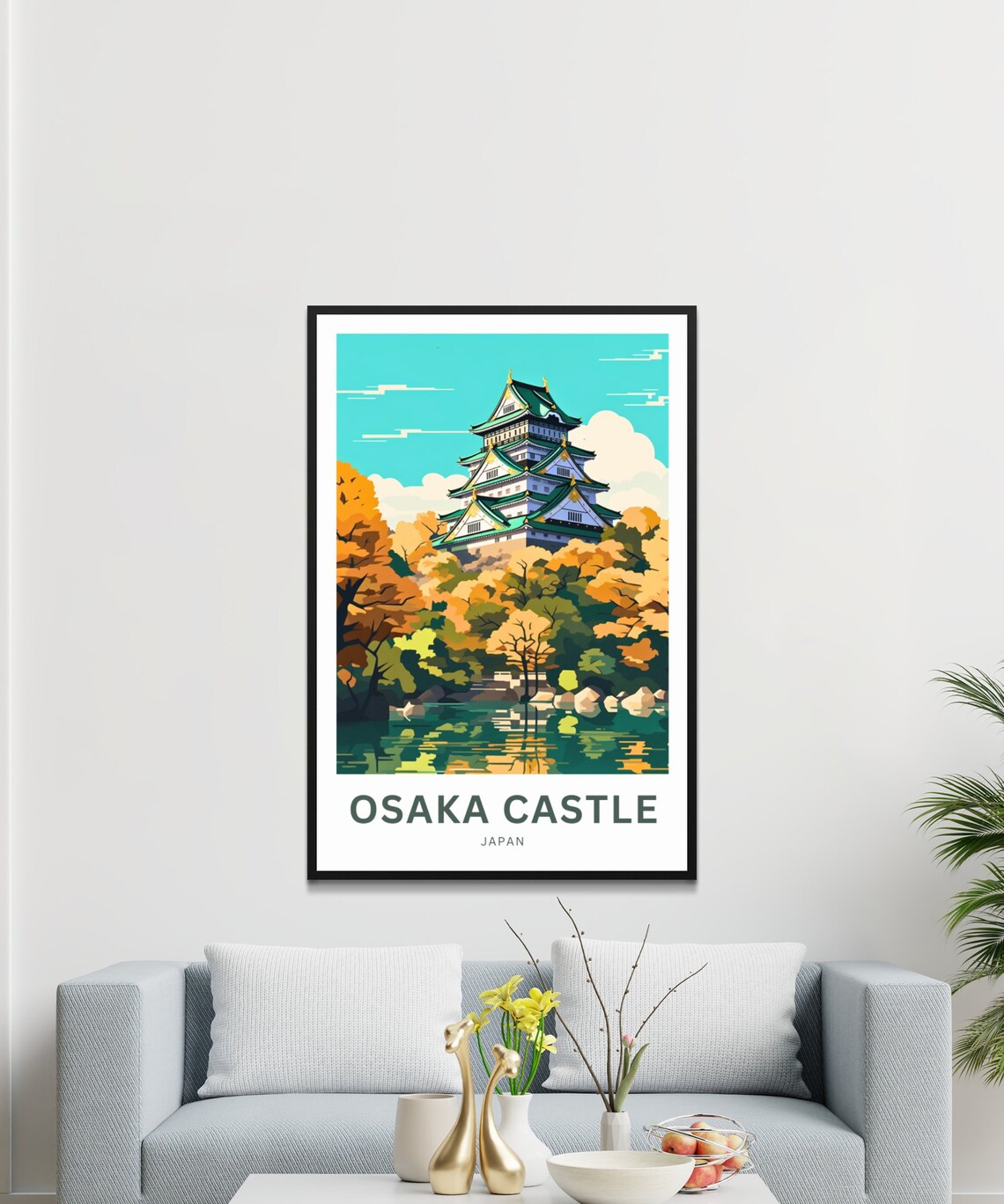 Osaka Castle Japan Golden Autumn Trees Moat Reflection Travel Poster - Image 3