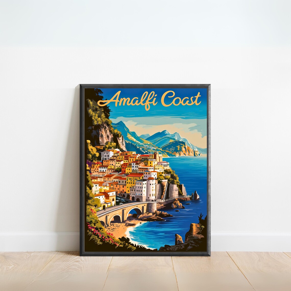 Amalfi Coast Italy Coastal Town Harbor Vintage Travel Poster