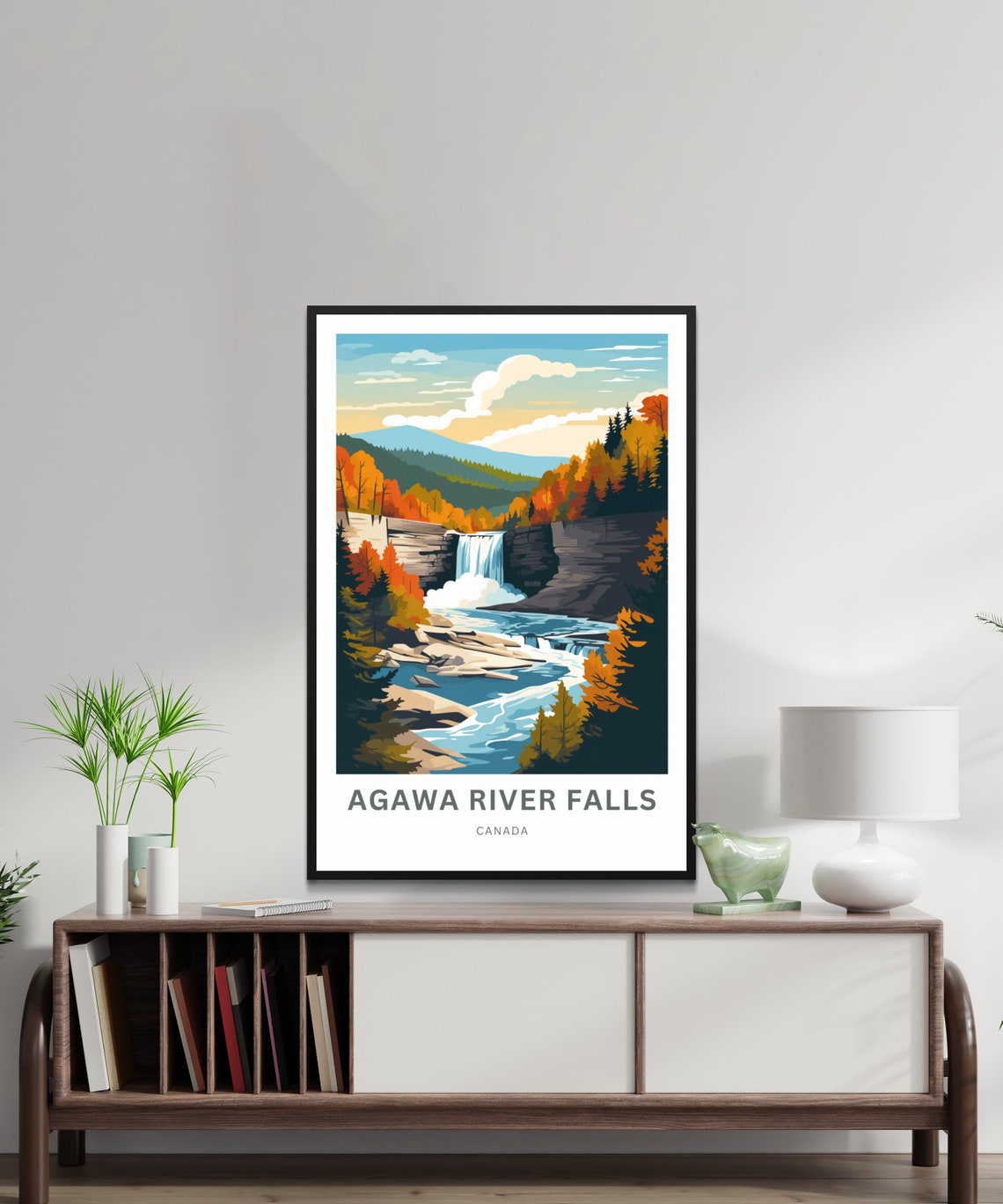 Agawa River Falls Canada Autumn Cliffs Waterfall Scene Poster - Image 2