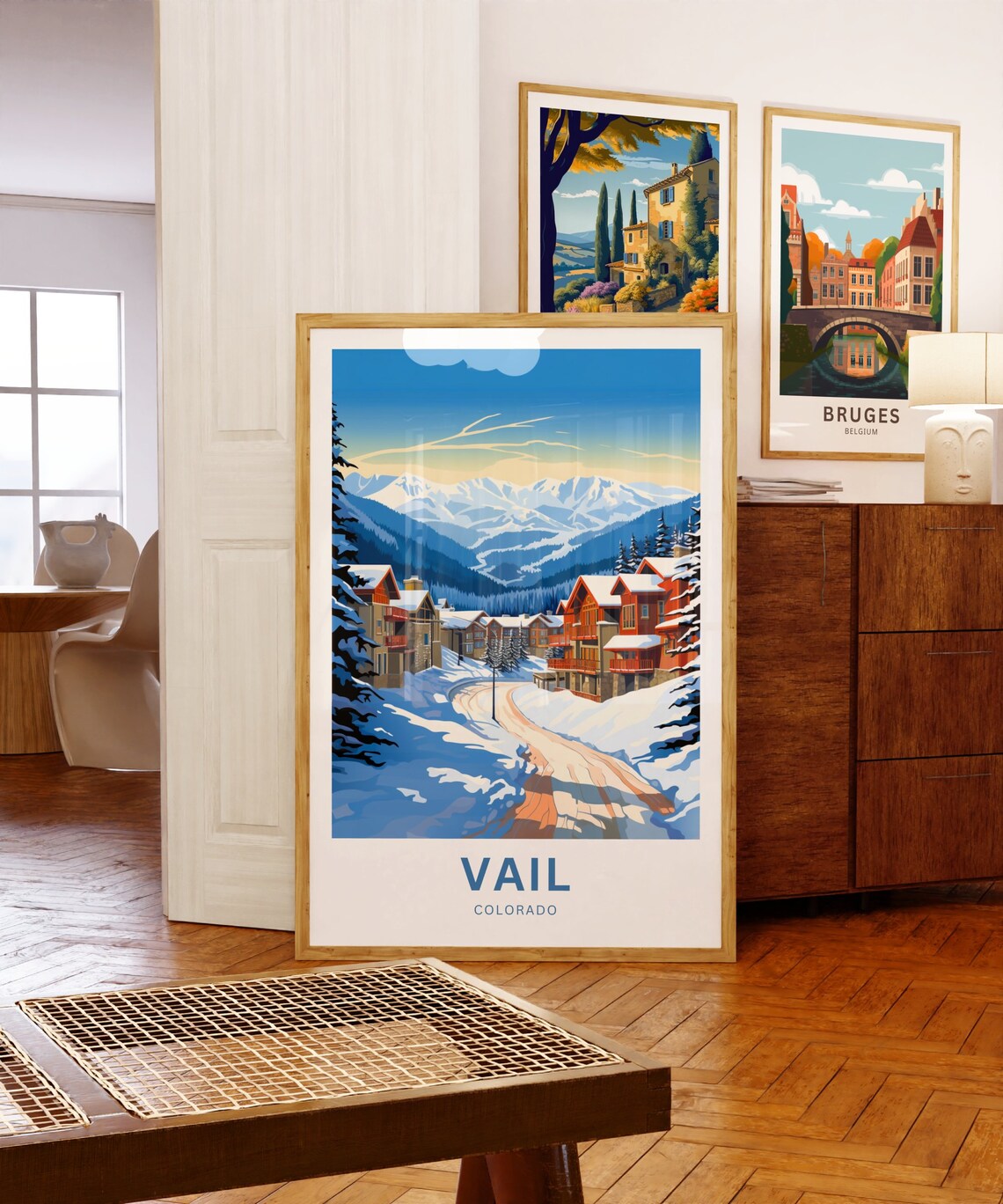 Vail Colorado Snow Covered Chalet Street Peaks Travel Poster - Image 5
