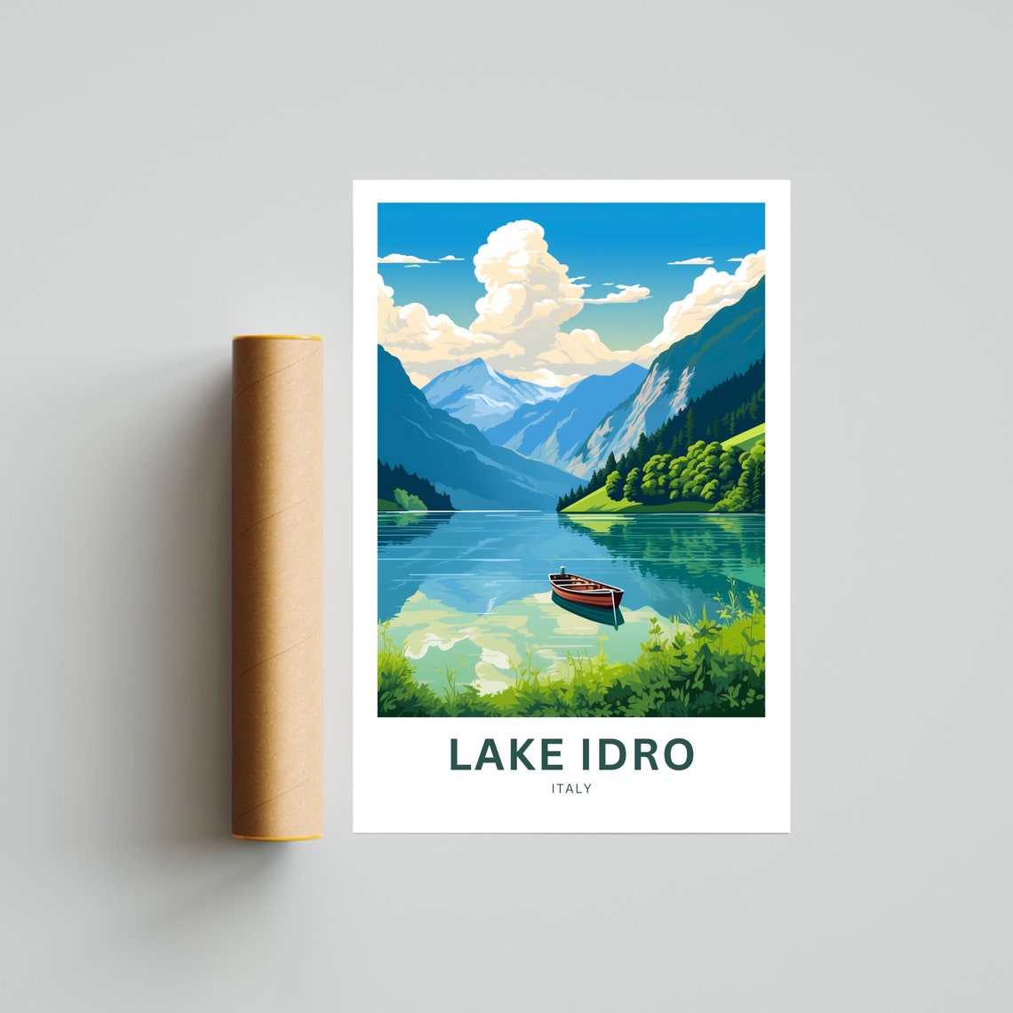 Serene Lake Idro Italy Alpine Lake Rowboat Calm Turquoise Poster - Image 4