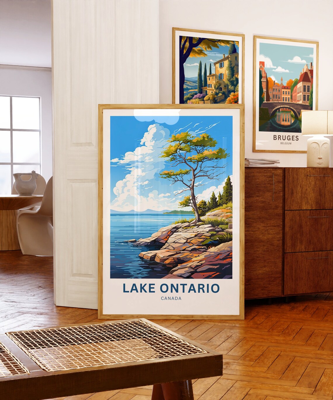 Personalized Lake Ontario Canada Poster with Rocky Shoreline Tree Art - Image 5