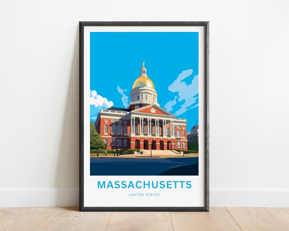 Massachusetts Golden Dome State House Classic Retro Travel Poster