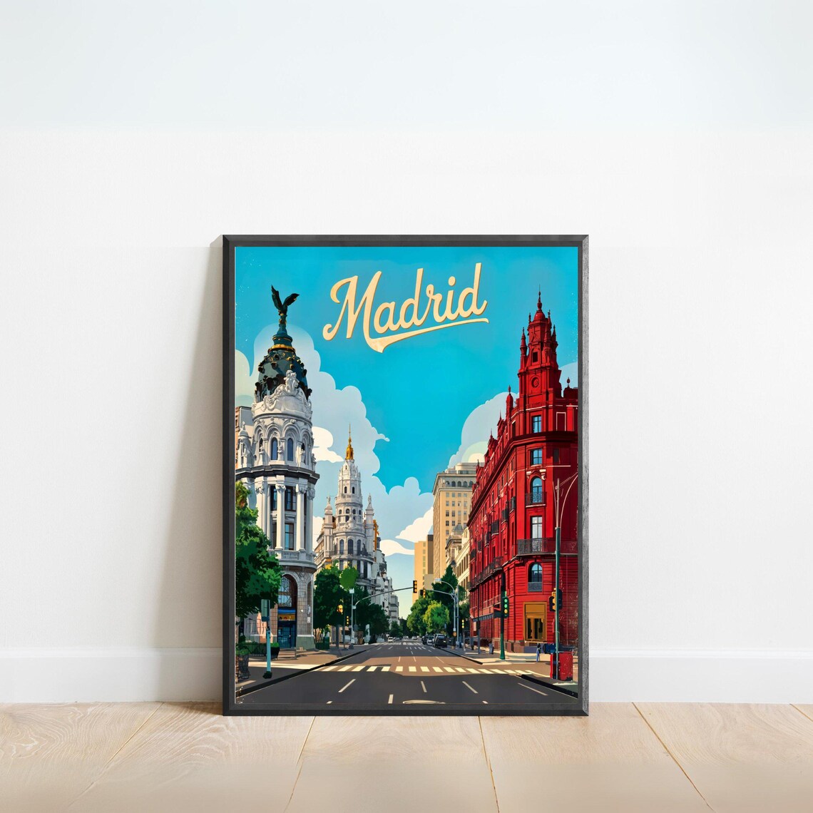 Madrid Vintage Travel Poster Spain Historic Street Architecture City View