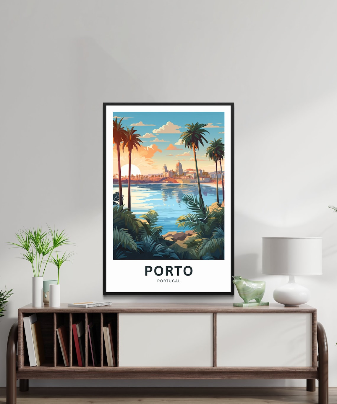 Porto Portugal Palm Bay Domed Skyline Sunset View Travel Poster - Image 2