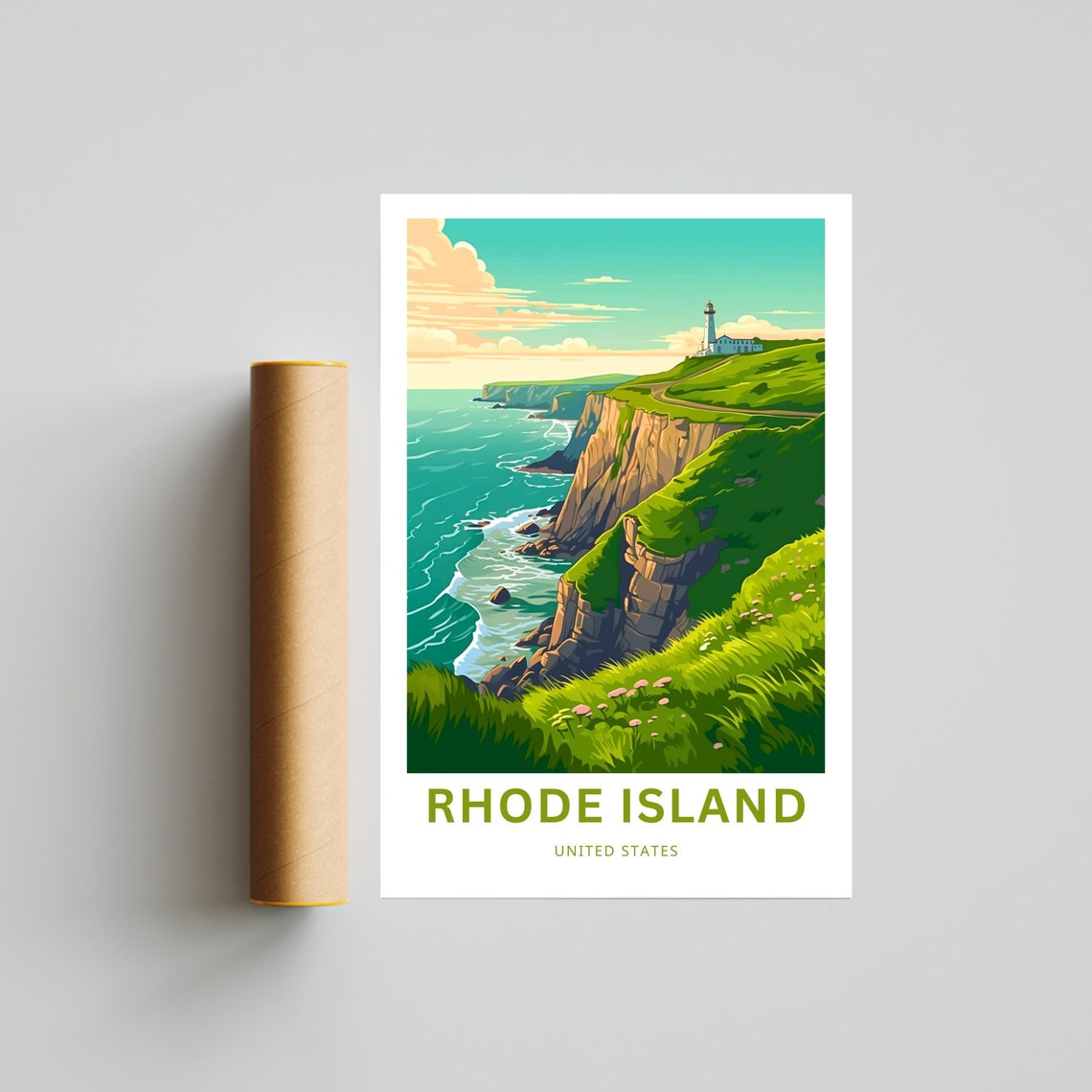 Rhode Island Lighthouse Coastal Cliffs Vintage Travel Poster - Image 4