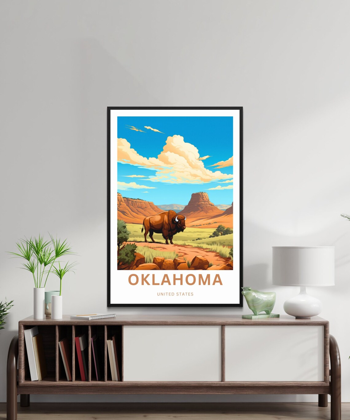Oklahoma United States Bison Prairie Sunset Red Rocks Travel Poster - Image 2