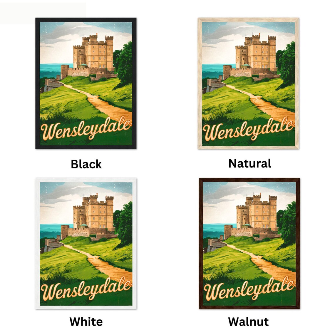 Wensleydale Historic Castle Hill Valley England Travel Poster - Image 4