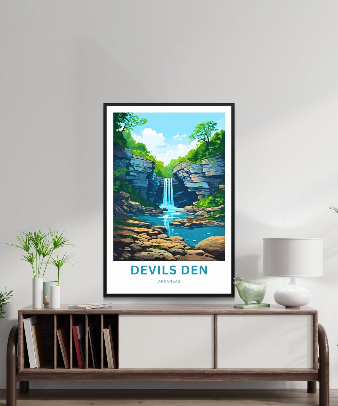 Devils Den Arkansas Gorge Waterfall Travel Illustration Poster - Image 2