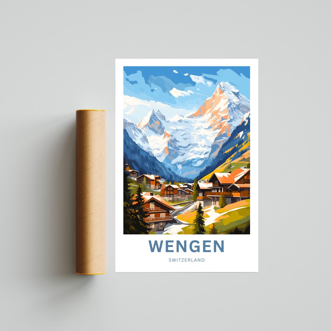 Personalized Wengen Switzerland Alpine Village Travel Poster - Image 4