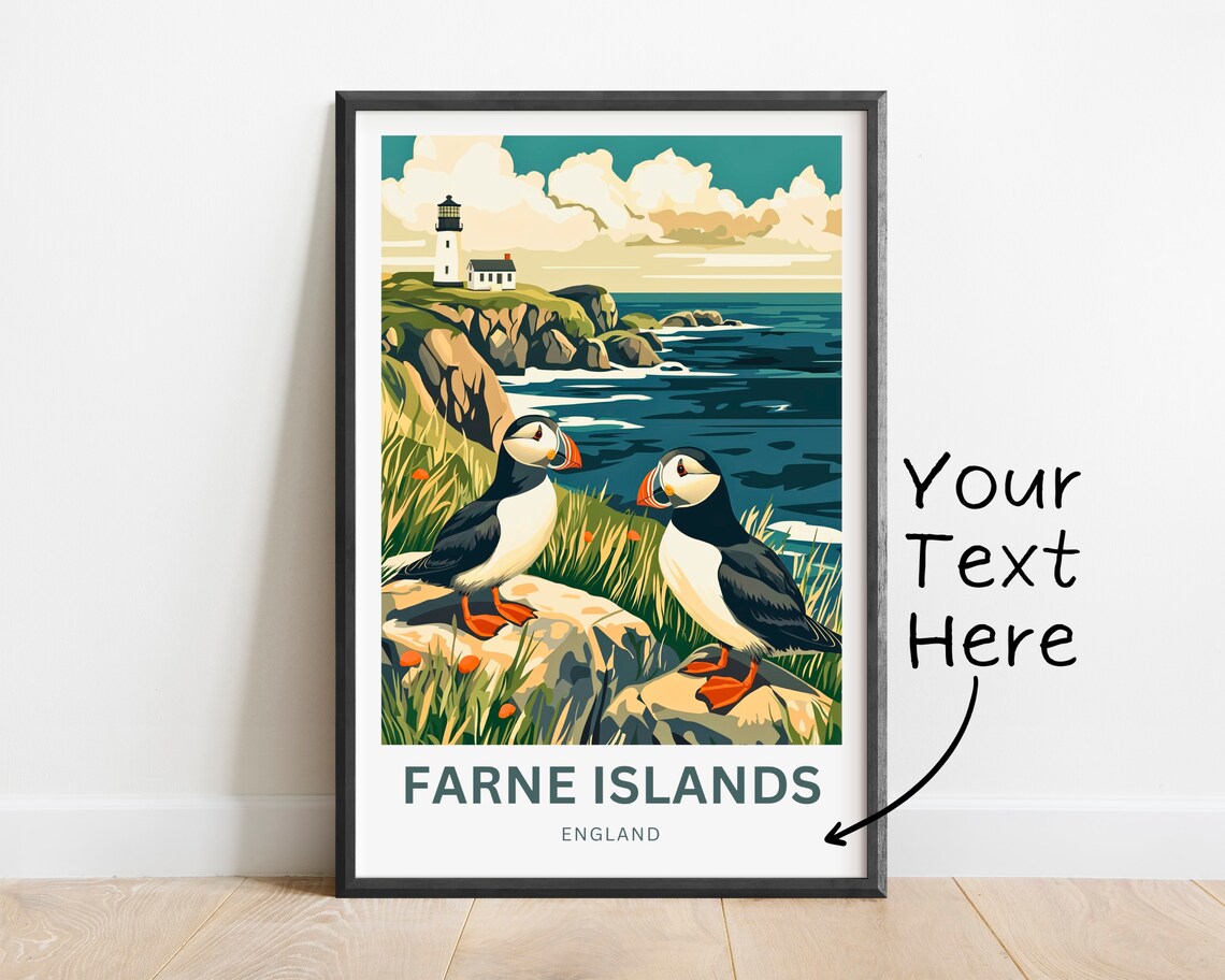 Personalized Farne Islands Travel Poster, Northumberland