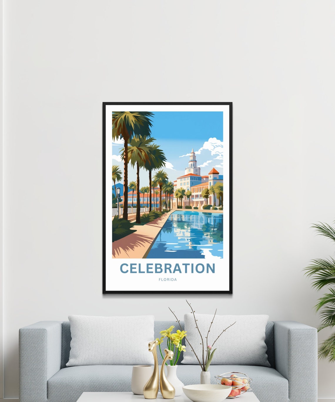 Celebration Florida Palms Waterfront Modern Travel Art Poster - Image 4