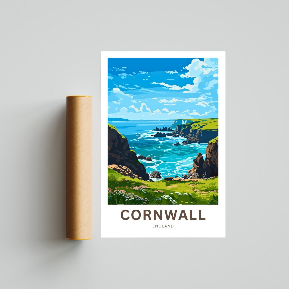 Personalized Cornwall England Rugged Coastline Travel Poster Gift Art - Image 4
