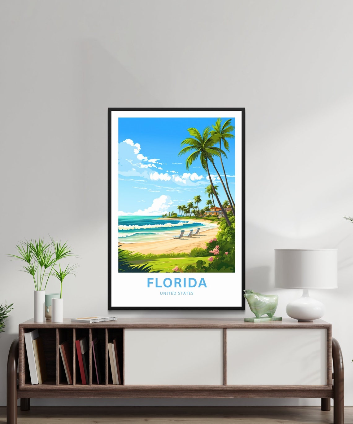 Florida Beach Palm Loungers Tropical Personalized Travel Poster - Image 2