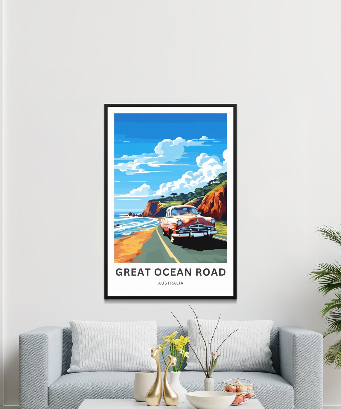 Great Ocean Road Australia Poster with Vintage Red Car Coastal Drive - Image 3