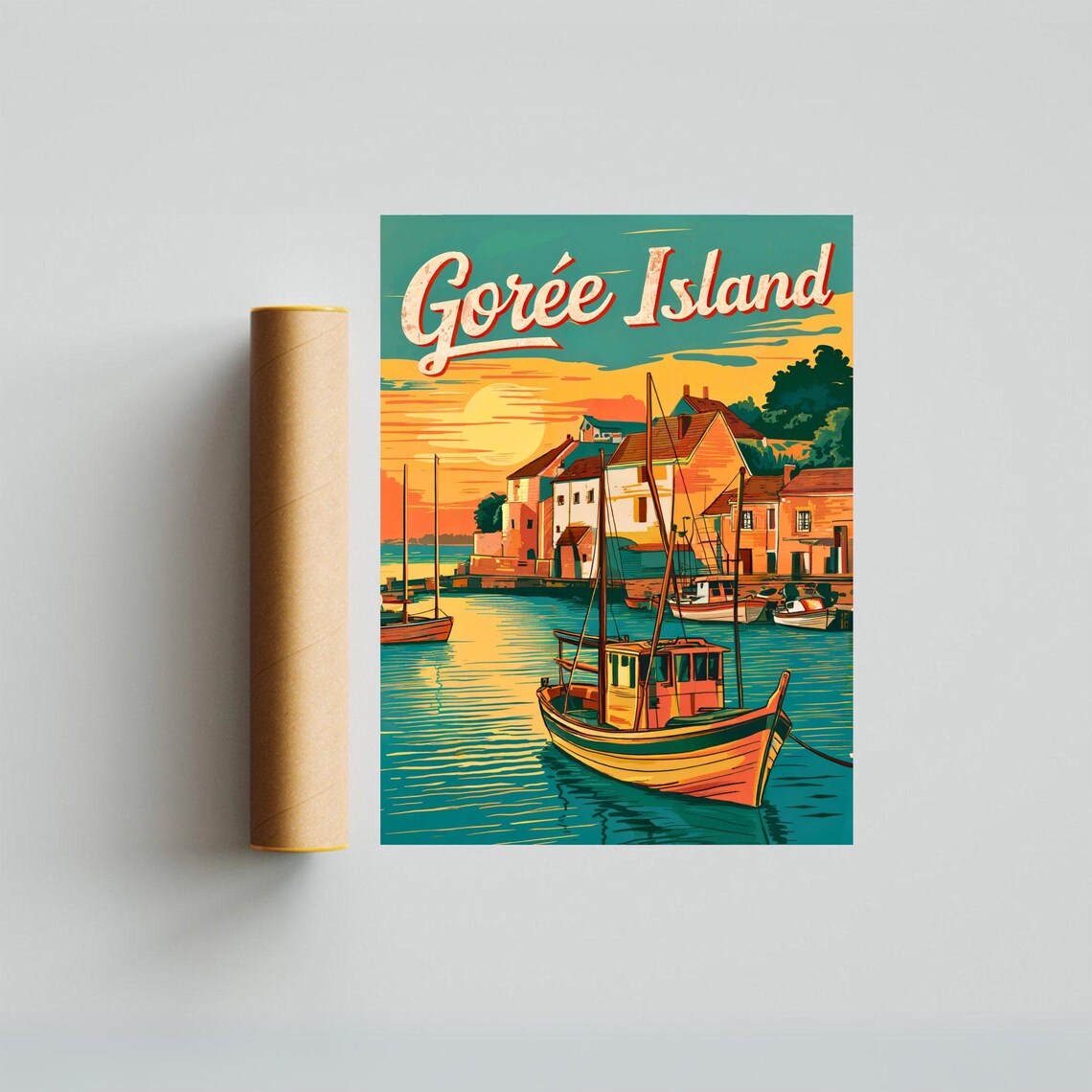 Goree Island Senegal Sunset Harbor Fishing Boats Vintage Poster - Image 2