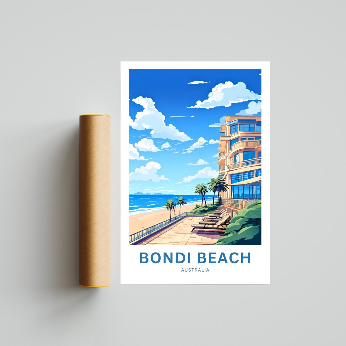 Bondi Beach Australia Oceanfront Terrace Palm Trees Travel Poster - Image 4