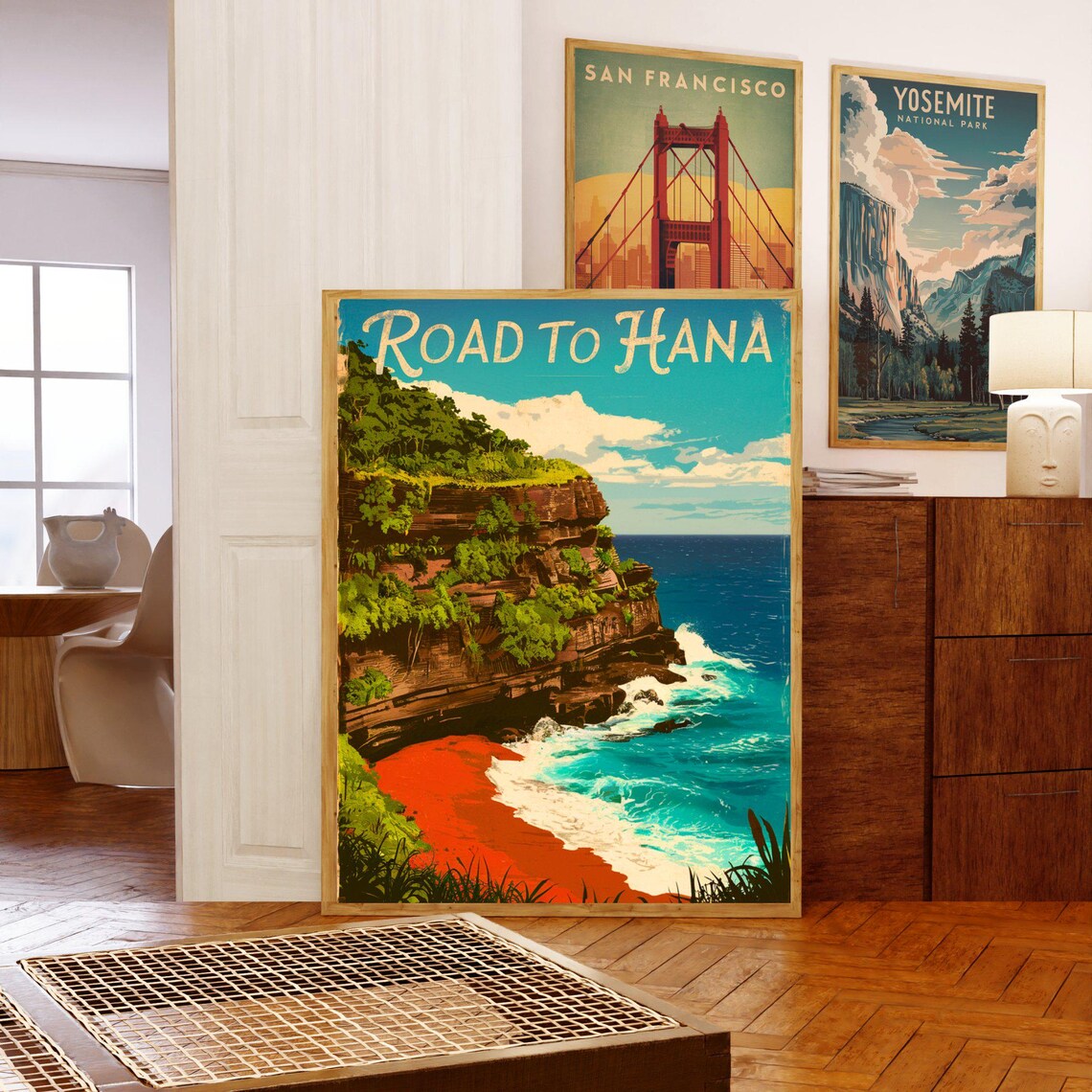 Road to Hana Hawaii Red Sand Beach Cliff Vintage Travel Poster - Image 5