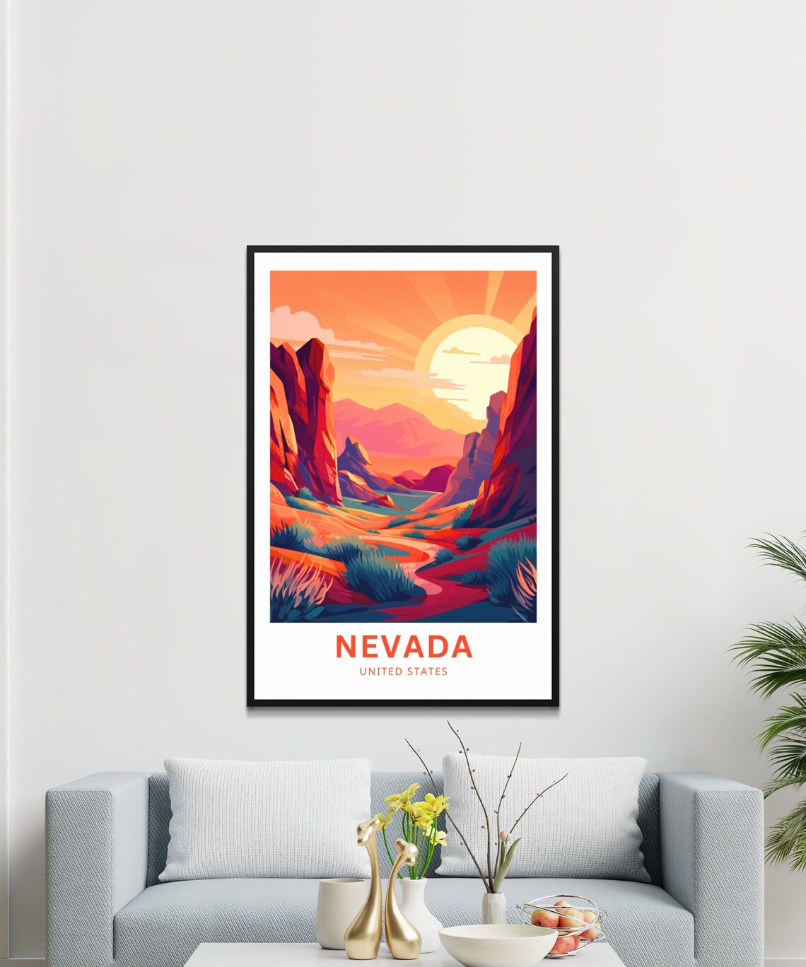 Nevada Red Rock Canyon Sunset Desert Scene Retro Travel Poster - Image 3