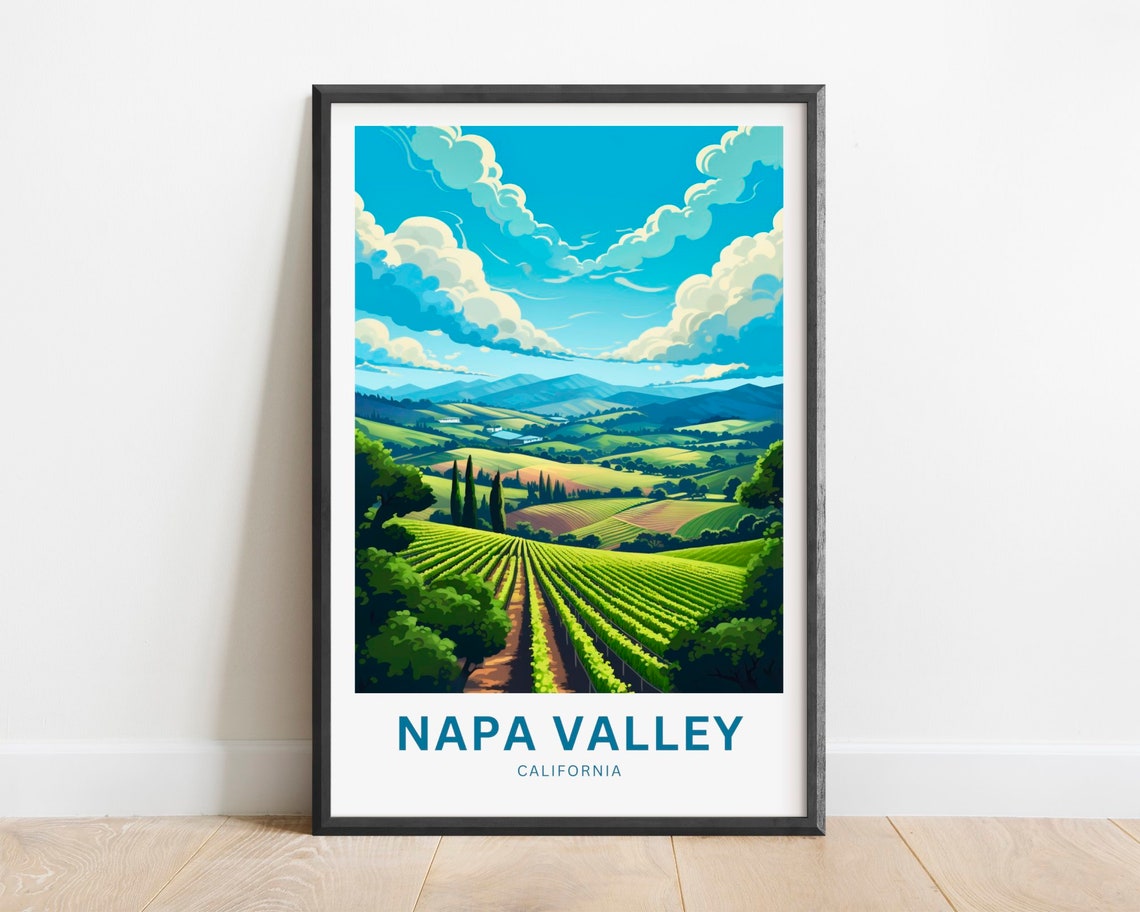 Napa Valley California Vineyard Rows Bright Sky Country Poster