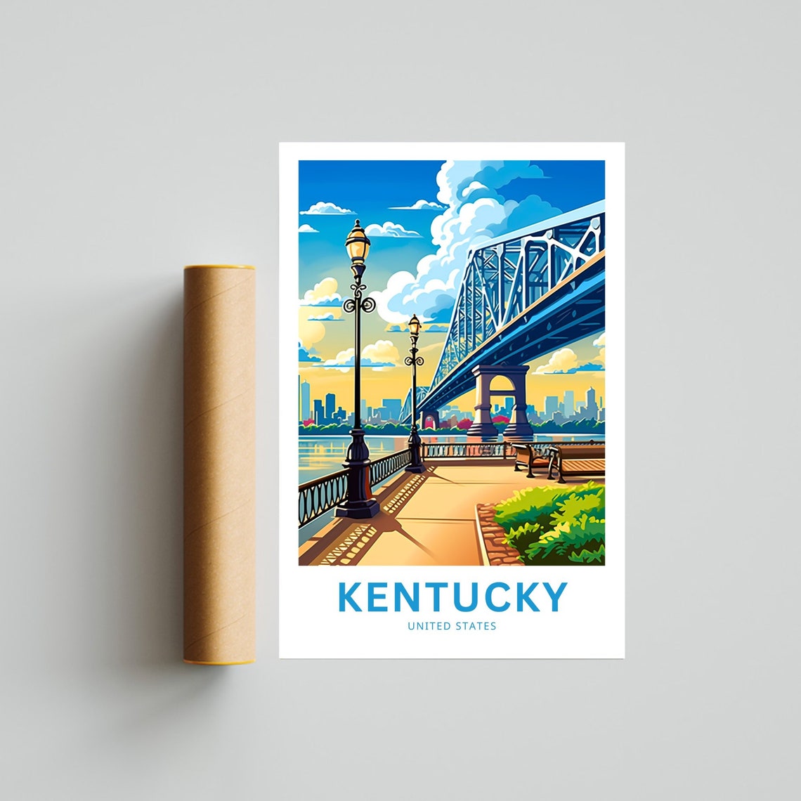Kentucky United States Riverfront Bridge Skyline Travel Poster - Image 4
