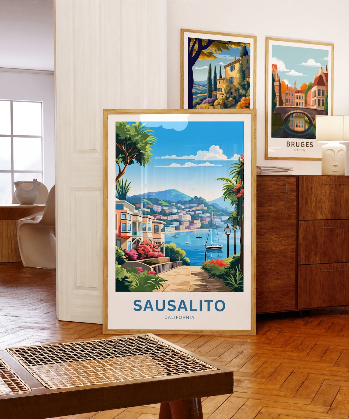 Sausalito California Bay Hillside Sailboat Harbor Travel Poster - Image 5