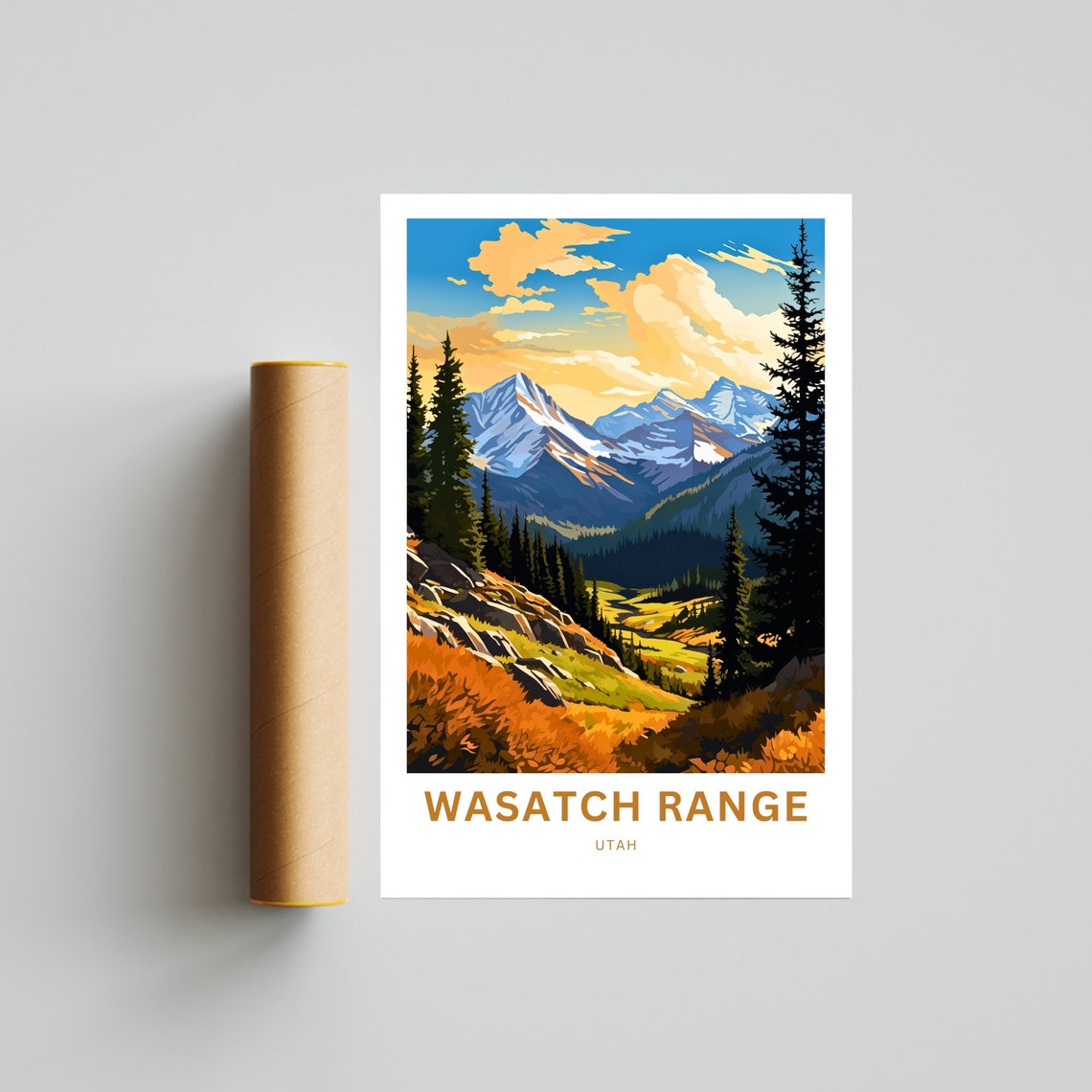 Wasatch Range Utah Alpine Valley Sunset Peaks Scene Travel Poster - Image 4