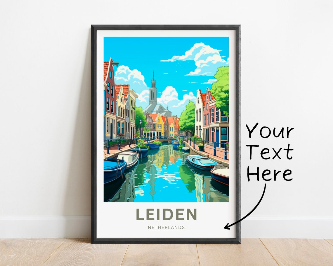 Leiden Netherlands Personalized Canal Boats Scene Custom Travel Poster