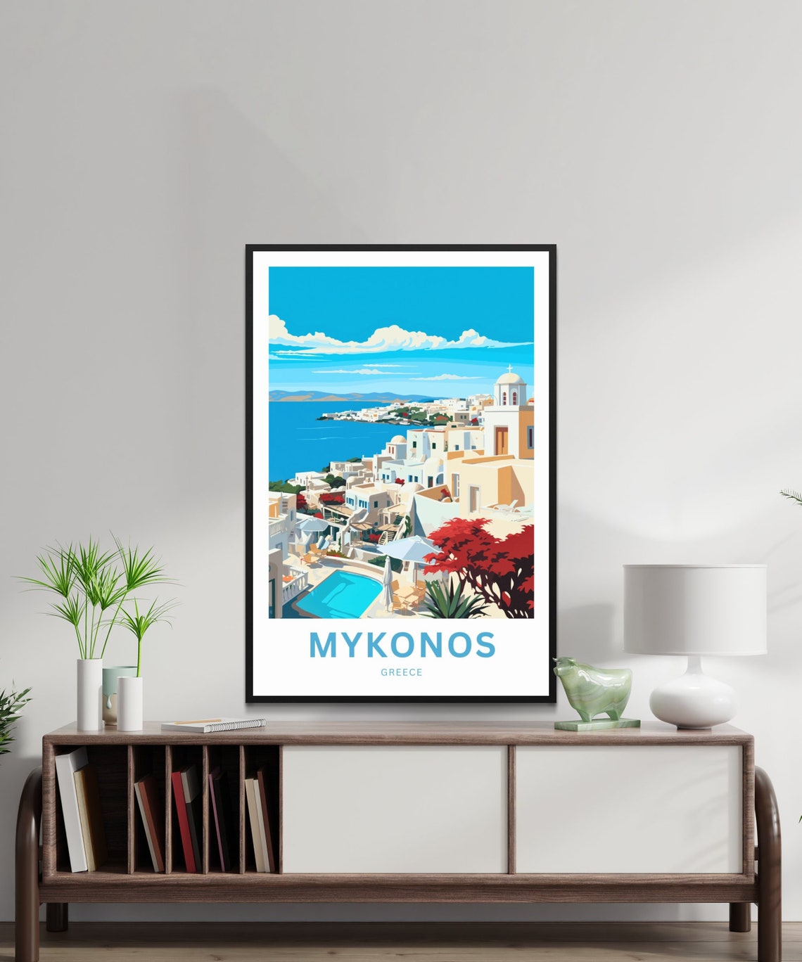 Mykonos Greece Whitewashed Clifftop Town Pool Aegean Sea View Poster - Image 2