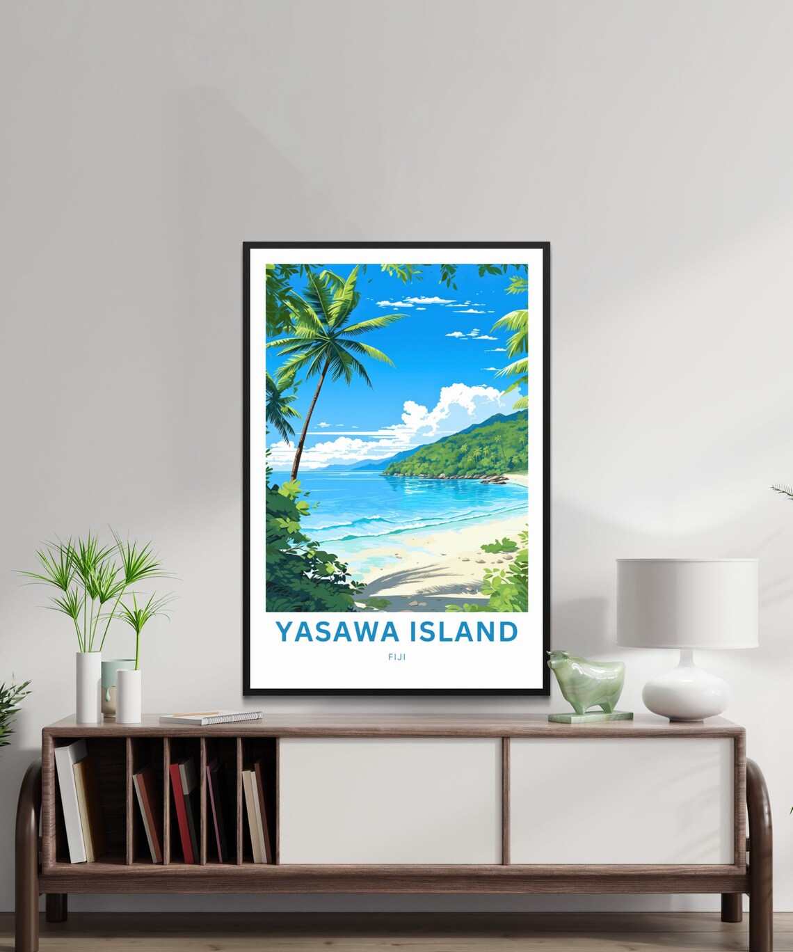Yasawa Island Fiji Palm Trees Turquoise Bay Beach Scene Poster - Image 2