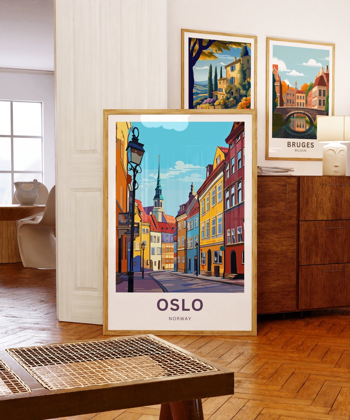 Personalized Oslo Norway Colorful Old Town Street Custom Text Poster - Image 5